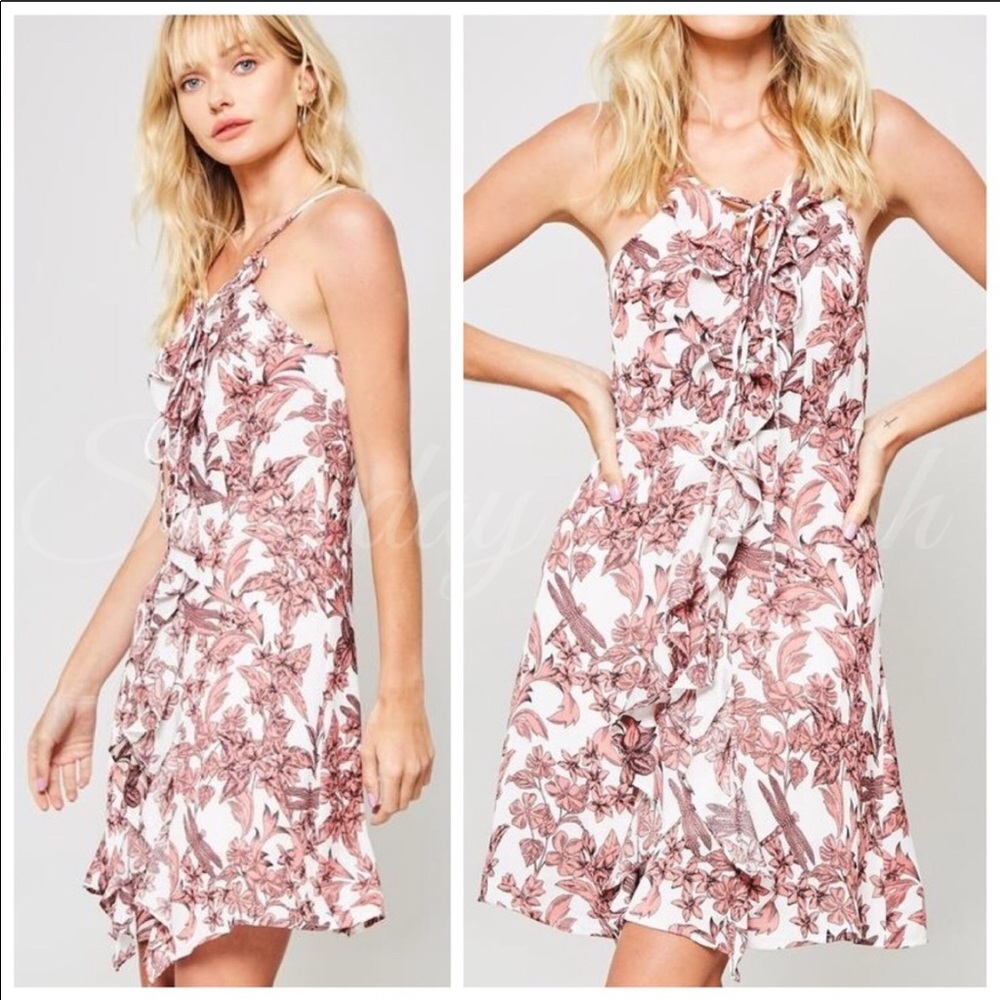 MAUVE LACE FRONT FLORAL DRESS